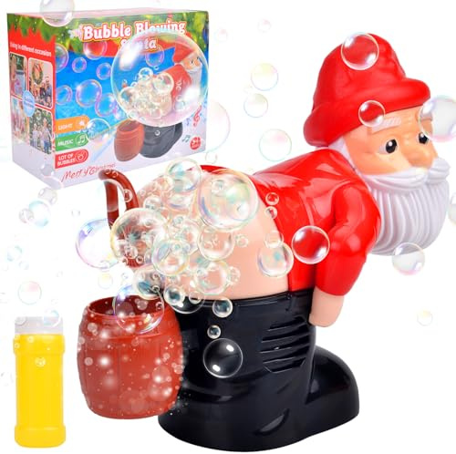 Jultomten tvålbubblor, automatisk såpbubbelmaskin, tvålbubbla, jultomte med ljus och musik, bubbelmaskin, present till jul, inomhus- och utomhusaktiviteter