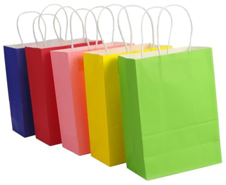 DECORNIJIA 20 Stück Teiliges Farbige Kraftpapier Geschenktaschen mit Henkel Stabile Papiertragetaschen für Party Geburtstag Hochzeit Weihnachten Shower Wiederverwendbar mit Quadratischem