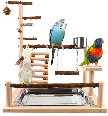 Vögel Spielplatz, Wellensittich Spielplatz Vogel-Spielplatz, Papageienspielständer Mit Feeder Cup Und Tablett, Vogels-Papageien-Spielzeug, Papageien Vogel Spielplatz (45cm)
