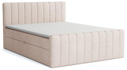 Generisch Boxspringbett Aster mit Bettkasten 120x200cm, Polsterbett mit Bonellmatratze Topper Doppelbett mit Stauraum gepolstertes Kopfteil, Doppelbett Schlafzimmer Härtegrad H3, Aston 1 - beige