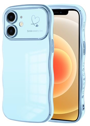 Jrkvniv Compatibile con iPhone 11 Cover Cuore D'amore Custodia con Forma Ondulata e Riccia Ragazze Protezione Fotocamera Cover Galvanizzata Custodia per iPhone 11, Blu