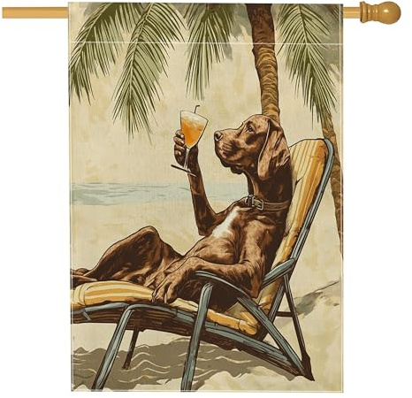 Divertente bandiera tedesca a pelo corto per la casa, 71,1 x 101,6 cm, doppia faccia, palma da spiaggia vintage, cortile, cortile, bandiere verticali per la casa, bandiere in iuta per cani decorazione