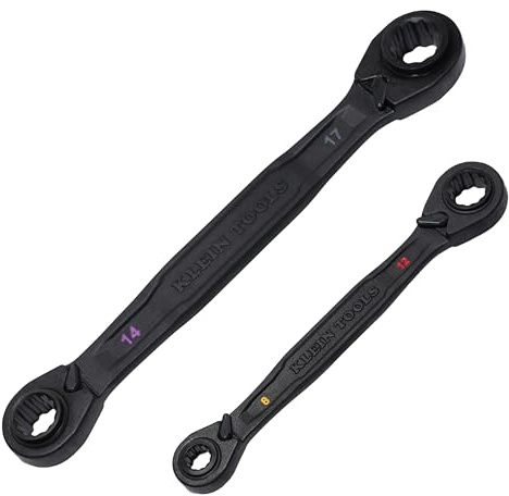 KLEIN TOOLS 68216M - Juego de llaves de trinquete 4 en 1, 2 piezas, ocho tamaños hexagonales métricos, 8 mm x 10 mm, 12 mm x 13 mm, 14 mm x 15 mm y 17 mm x 19 mm, trinquete de 90 dientes, diseño de