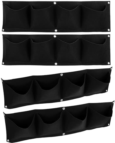 Hyuduo 4 Bolsas de Plantación de Plantas de 4 Bolsillos, Bolsa de Cultivo, para Plantas de Pared, Macetero de Jardín de Fieltro Degradable Reutilizable, Negro para Flores, Fresas, Verduras (Black)