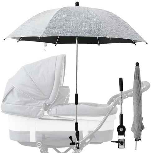 LEKEFETO Sombrilla para cochecito con soporte: Sombrilla universal para cochecito y silla de paseo, sombrilla para cochecito de 84 cm de diámetro/Protección UV 50+, protector solar flexible para