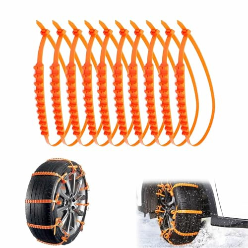 Cadena de Nieve para Coche, Cadenas Antideslizantes para Neumáticos de Nieve, Cadenas de Emergencia para Coche, Cadena de Seguridad Ajustables, Antideslizantes (10 Piezas)