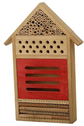 Dualoai Maison à Abeilles, Ruche, Nichoir Suspendu, Hôtel à Papillons, Incubateur, Abri pour Jardin, Terrasse Ou Cour, Rouge, 19.5 X 4 X 29.5 Cm
