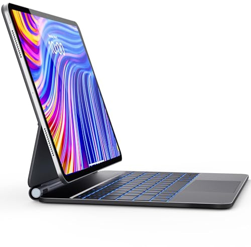 CHESONA Clavier Magic pour iPad Air 13 (M4/M3/M2) et Pro 12.9 (3e-6e gén) | Flottant Magnétique Conception avec Touchpad, Rétroéclairage 7 Couleurs, Noir
