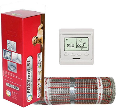 elektrische Fußbodenheizung FOXYMAT.SL RAPID (200 Watt pro m²) mit Thermostat QF-WHITE, 1.0 m² (0.5m x 2m)