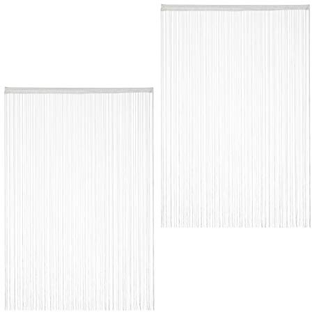 Relaxdays Fadenvorhang weiß, 2er Set, kürzbar, mit Tunneldurchzug, für Türen & Fenster, Fadengardine, 145x245 cm, White