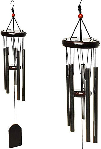 alles-meine.de GmbH Klangspiel/Windspiel - Dunkles Natur Holz & rostfreies Metall - je 5 Klangröhren - 56 cm - Holzmobile - Innen & Außen - Windklangspiel - Feng Shui Unruhe - ..