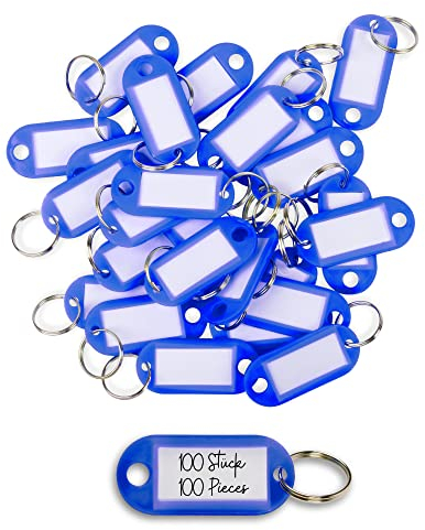 WINTEX 100x Schlüsselanhänger beschriftbar - Strapazierfähige Schlüssel Anhänger mit Etiketten - Farbige Schlüsselanhänger zum Beschriften für Organisation oder Reisen - Blau