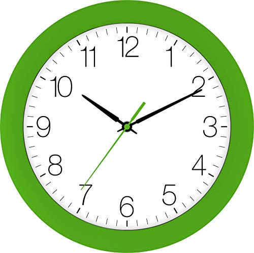 Eurotime Funkwanduhr, 30 cm, Grün, Kunststoffgehäuse, gewölbtes Echtglas, automatische Zeitein- und Zeitumstellung von Sommer- und Winterzeit, klares Zifferblatt, 52800-09-1