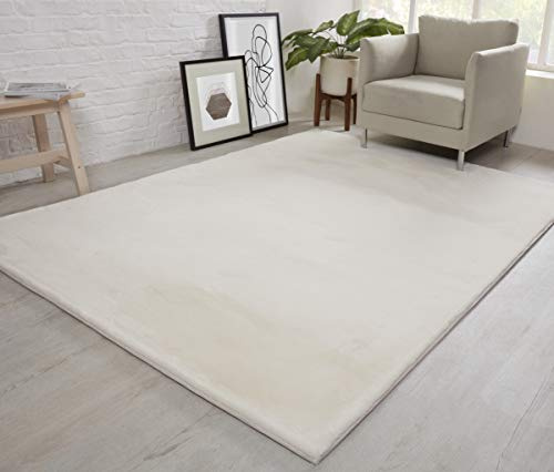 NATURAL FAUX RABBIT FUR Rug Ultra Soft Plush Extra Large Animal Rugs Living Room Wool Shaggy Fluffy 26mm Thick Pile Height Modern Area Rugs - (Cream Ivory, 200cm x 290cm (6.6ft x 9.5ft))