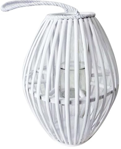 Milani Home - lanterna in vimini e vetro bianco, portacandela e portafiori per interno ed esterno, giardino, portico e veranda