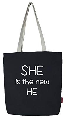 Hello-Bags. Canvas-Einkaufstasche. Außen: 100% Baumwolle. Inklusive Reißverschluss, Futter und Innentasche. Verpackt in einem Kraft Geschenkumschlag. Modell: „SHEISTHE“. Farbe: Ecru/Schwarz.