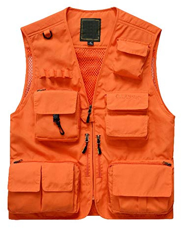 Shengwan Herren Outdoor Weste Multi-Taschened Anglerweste Freizeit Atmungsaktiv Jagd Fotografie Camping Westen Orange M