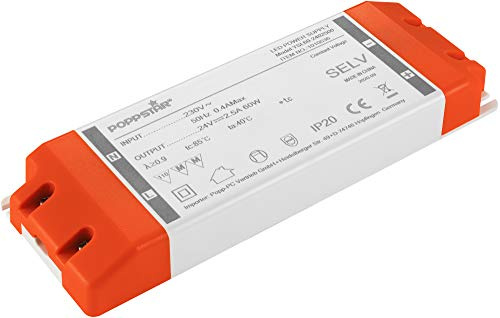 Poppstar Transformateur 230V AC / 24V DC 2,5A jusqu'à 60W (Watt), Ballast, Alimentation 24 V pour LED