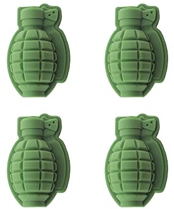4 Pcs Silicone Ice Cube Mould 3D Grenade Shape Ice Cube Trays Chocolate Cake Mould for Whiskey Cocktails Ice Cubes Chocolates Jello