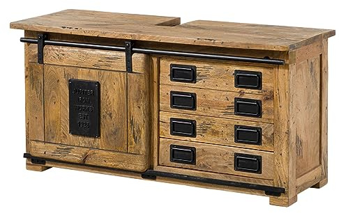 MASSIVMOEBEL24.DE Waschbeckenunterschrank Mango Natur lackiert Railway #177 | 120x40x60 (BxTxH) 39 kg Industrial montiert vollmassiv