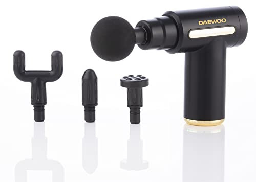Daewoo Massage Gun PER00015 Rechargeable Handheld Percussion Deep Tissue Muscle Relaxer Pain Relief 1500MAH 4 Heads LED Touch Controls, Black
