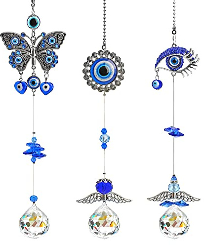 YU FENG 3pcs Evil Eye Suncatchers with Crystal Prism Balls Window Hanging Decoration Ornament Sun Catchers Rainbow Maker Pendant