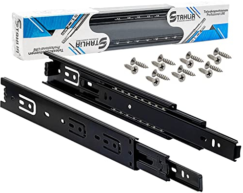 Stahlia Schubladenschienen (1 Paar) Vollauszug 45mm Länge: 300mm Schwarz Teleskopschiene Schubladenauszug Schrankauszug Schubladenführung Tragkraft 45kg