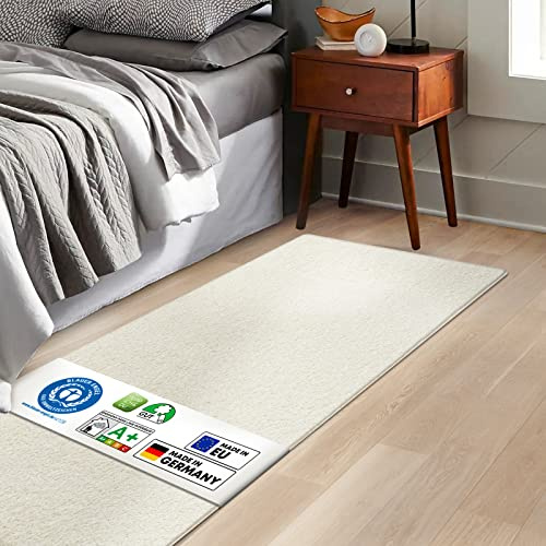 KARAT Tapis de lit Barcelone - Shaggy - Bordure de lit - Pour chambre à coucher et salon - Tapis moelleux (80 x 120 cm, crème)