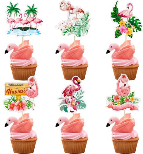 Gyufise 36 x Flamingo-Cupcake-Aufsätze, Cocktail, tropisch, Aloha, Luau, Cupcake-Picks, Flamingo, Sommer, hawaiianischer Strand, Cupcake-Dekorationen für Babyparty, Geburtstag, Hochzeit, Partyzubehör