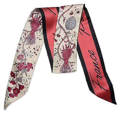LumiSyne Écharpe en Soie Étroite et Longue pour Femmes et Filles - Imprimé Fleur avec Motif Lettre - Style Artistique et Romantique - Foulard en Satin - Cravate et Bandeau - Poignet et Ruban