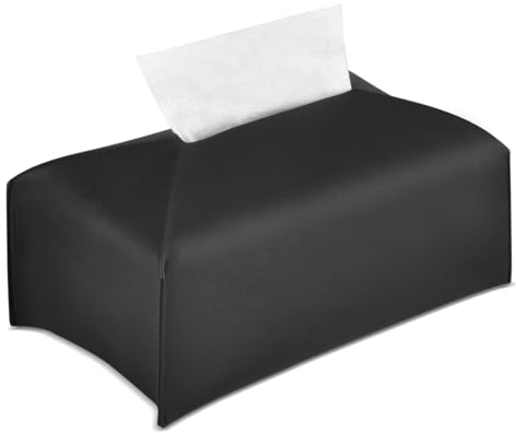 HONZUEN Kosmetiktücher Box Schwarz Tücherbox Taschentuchbox aus PU-Leder Zupftücher Box Kosmetiktücherbox Tuchspender Auto Tissuehalter Kosmetiktuchbox Kosmetiktuchspender Zupftücherbox-23x12,5x10cm
