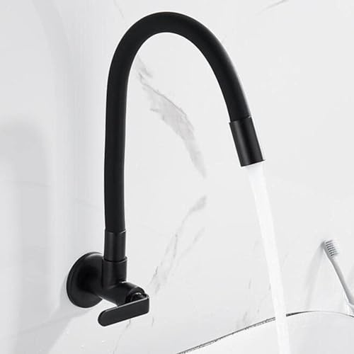 JQFDD Rubinetto a Muro Solo Acqua Fredda Nero 360° Girevole Foro Singolo Ottone Robusto Miscelatore Lavello Cucina-C