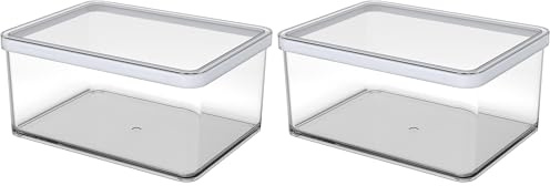 Rotho Loft rechteckige Vorratsdose 2.25l mit Deckel und Dichtung, Kunststoff (SAN) BPA-frei, transparent/weiss, 2.25l (20.0 x 15.0 x 9.6 cm) (Packung mit 2)