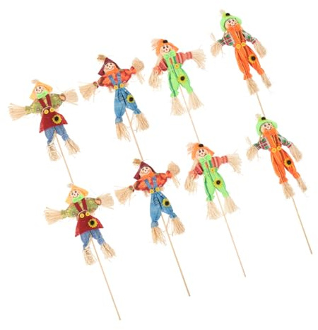 Ciieeo 8pcs Pastoral Scarecrow Halloween Scarecrow Cake Toppers & Picks for Party Decoration & Autumn Scarecrow Standing Home Decoration Autumn Decor Cupcakes Lawn Bamboo Household