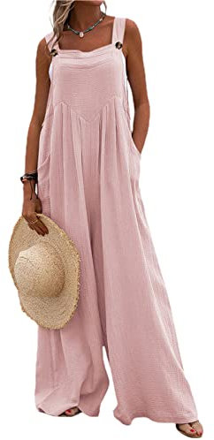 Loalirando Salopette da Tuta Casual Donna Estiva Integrale Senza Maniche Playsuit Gambe Larghe con Tasche Spiaggia (Rosa, L)