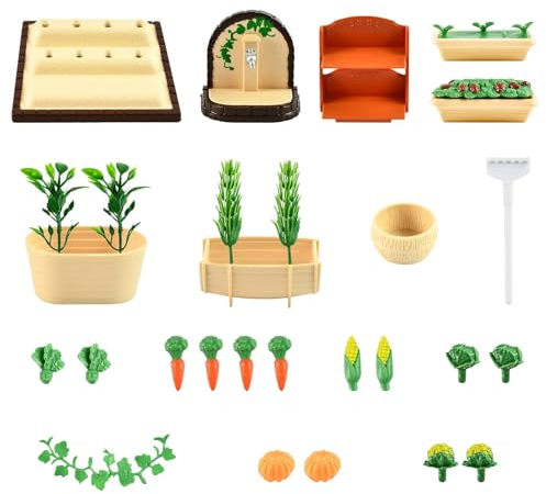 GUOYOU 1:12 Miniatur Garten Zubehör 30 Stücke Puppenhaus Zubehör Garten Set Mini Gartenmöbel Wichtel Zubehör Ornamente Puppenhaus Garten Deko, für DIY Puppenhäuser Dekorieren von Minigärten
