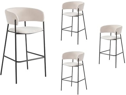 LOUNGITUDE - Bold - Chaises - Lot de 4 - en Velours cotelé Beige Pieds métal NOI