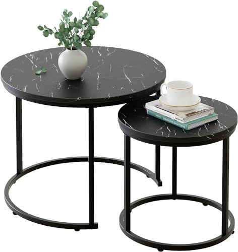 Huhote Round Coffee Tables, Set of 2 End Table, Nesting Tables, Side Table
