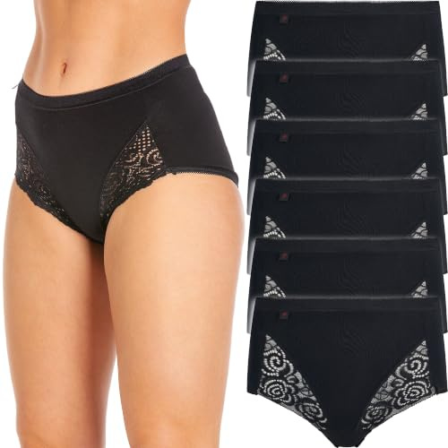 La Marquise Lot de 6 culottes maxi en dentelle pour femme, Noir , 40
