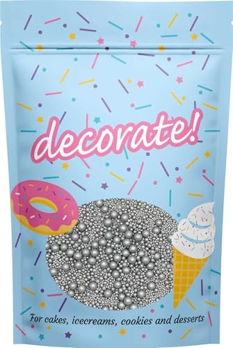 decorate! - Pearls Mix - Glimmer Silver Cake Topper Sprinkles - 500g Edible Shimmer Ball Cupcake Decorations - For Weddings, Christenings & Christmas Parties