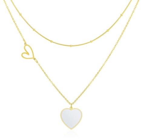 Linawe Herz Anhänger Kalsketten für Frauen, Kette Edelstahl Damen, Layering Kette mit Herz Kettenanhänger Schmuck, Statement Kette Jewelry Erhältlich in Gold, Roségold und Silber
