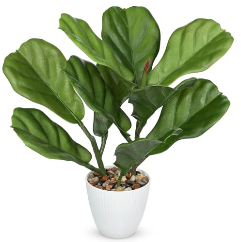 40cm Kunstpflanze Fiddle Leaf Feigenbaum Künstlich Kunst-Ficus Lyrata Künstliche Pflanze Tropical Zimmerpflanze für Zuhause, Büro, Wohnzimmer, Balkon, Innenbereich, moderne Dekoration