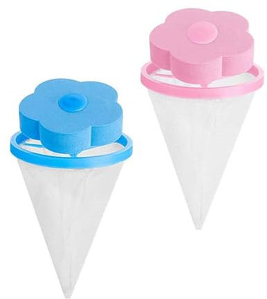 Generic Washing Machine Lint Remover, 2pcs Reusable Mesh Bags with Pink & Blue Flowers, Prevents Impurities & Odors, Manual Operation, Plastic, Polyethylene, Ethylene-vinyl acetate, Polyester