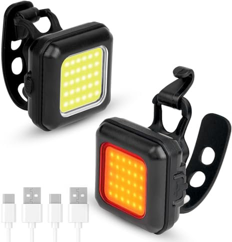 Ainiv Ultradelgadas Luces Bicicleta Delantera y Trasera, Recargable Luz Bicicleta, 3 Modos de Iluminación, IP65 Impermeable Linterna Bicicleta para Ciclismo Nocturno, Mochila y Seguridad Vial