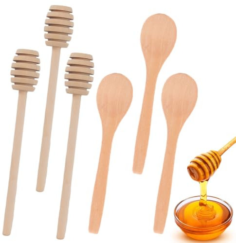 DLPRK 6 Pezzi Agitatori per Miele, Cucchiai di Miele in Legno, Agitatori con Sollevatore di Miele, Bastoncini a Spirale, Cucchiaio Miele Legno, Cucchiaio per Miele in Legno, Cucchiaino per Miele