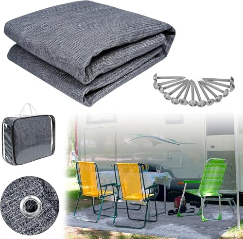 YARDIN förtältmatta utomhusmatta campingmatta inklusive bärväska tältmatta maskintvättbar halkfri mögelfri tältunderlag förtältmattor för husbil utomhus, 250 x 250 cm