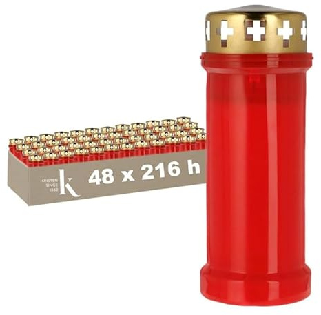 KRISTEN Lot de 48 bougies funéraires traditionnelles d'extérieur - 80 heures de combustion - Rouge - Lot de 48 - Bougie commémorative - Bougie commémorative - Bougie de cimetière