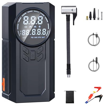 Sprung Starter Reifen Inflator Tragbarer 4 Inflationsmodus 12V Auto Batterie Booster Pack Wiederaufladbar 150psi Reifen Inflator LED -intelligentes Digital -Display mit LED