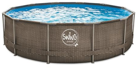 HAF® Swing Metal Frame Pool mit den Maßen 366 x 91cm | Grau mit Rattan Optik | ca. 8.300 Liter Wasserkapazität | Hochwertiger Swimming Pool | Gartenpool/Aufstellpool ohne Filterpumpe