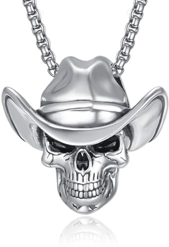 ADMETUS Schädel Anhänger Kette Herren Silber 925 Skull Gothic Punk Schmuck Geschenke für Männer mit 2.5mm 22+2 Rolo Ketten